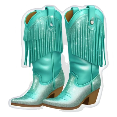 Realistic pastel teal fashion cowgirl boots with sparkly shiny glitter fringe on them. sticker