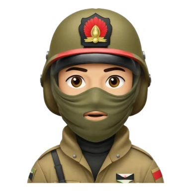
an Iraqi soldier with a serious face, wearing a helmet and a balaclava covering his mouth sticker