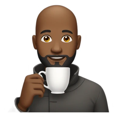 Black bald man with a beard drinking tea sticker