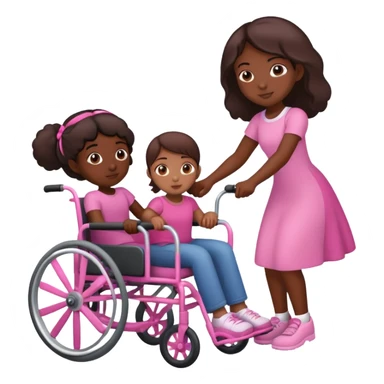 One dark skinned sister pushing her brown sister in a pink wheelchair sticker