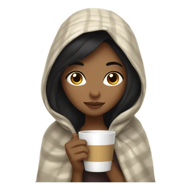 Girl with black hair and  blanket on her drinking coffee sticker