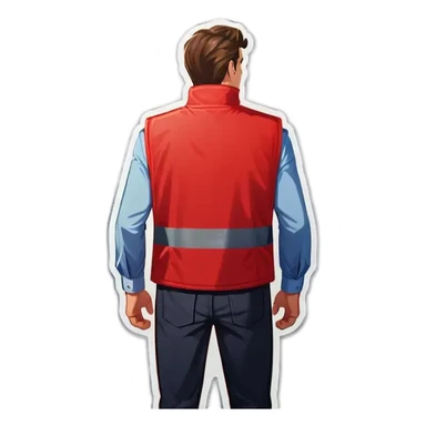 back of a red vest sticker