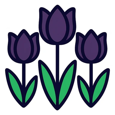 black tulips, color outline icon style, clean lines, colorful sticker