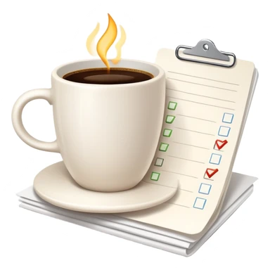 Coffee cup and checklist note connected by a glowing link or chain, showing habit stacking sticker