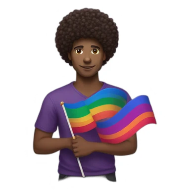 african-american man with curly "afro" hair holding a bisexual flag containing the 3 colored bi flag sticker