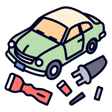 car interior disassembly, dashboard parts removal, tools and car panels sticker