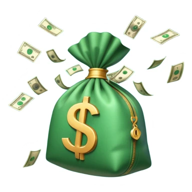 

3D emoji style, big bag of money, flying dollar bills, rich casino vibe, smooth lighting, high detail, clean edges, transparent background



 sticker