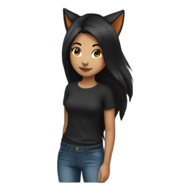 fox girl with black hair and black t-shirt and Jean sticker