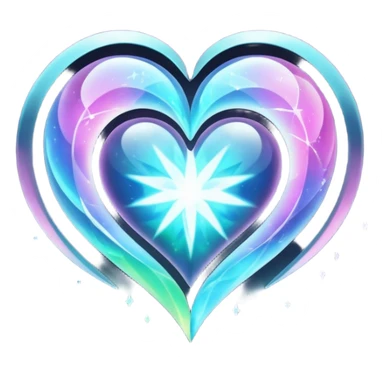 Heart split into orbiting fragments, gravity bending sticker