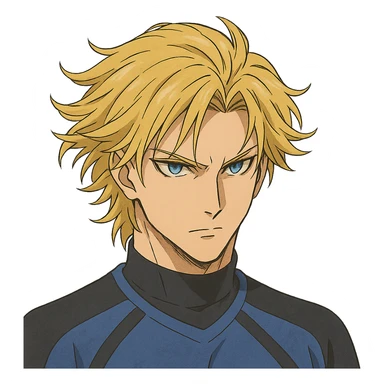 Kaiser from Blue Lock, anime style, detailed hair and sharp eyes sticker