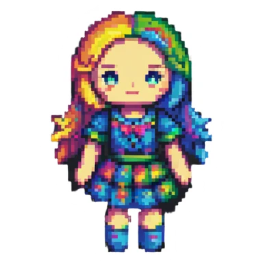 boneca, cute doll, pixel art style, pixelated, colorful, no text sticker