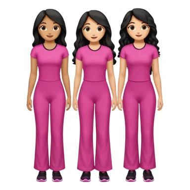 3 olive skin tone best friends. First one wearing pink gym attire modest with long black hair wavy. Second one wearing a pink fitted long maxi dress with curves long black hair and the last one wearing pink casual clothes with brown mid length hair similing looking glammed up  sticker