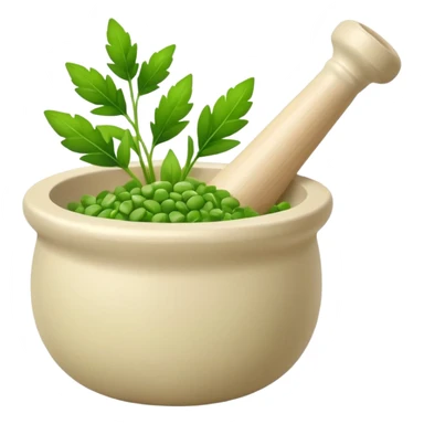 mortar and pestle with green herbs clean emoji style sticker