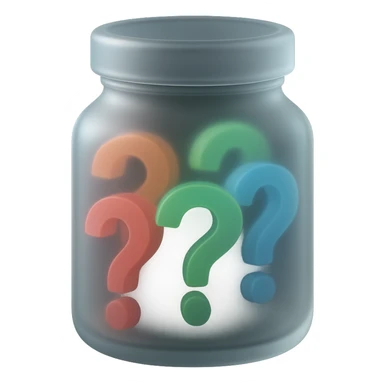 glass jar filled with colorful question marks inside, matte glass style sticker