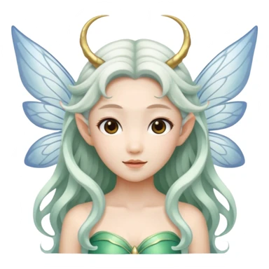 Asian fairy with white transparent wings, pointy ears and long wavy hair sticker
