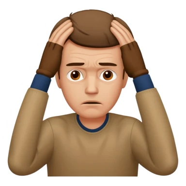 a worried man with the hands over the head sticker
