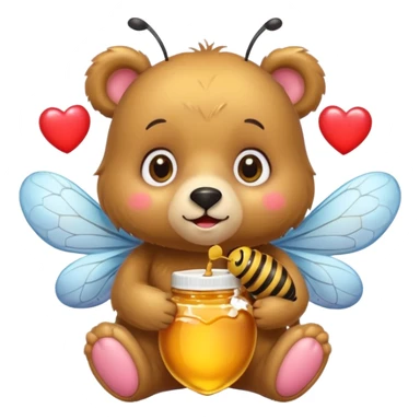 a cute bear with honey and bee and hearts, with big eyes sticker