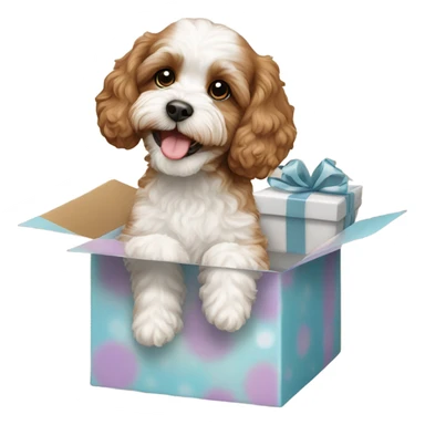 Brown and white cavapoo and gift box sticker
