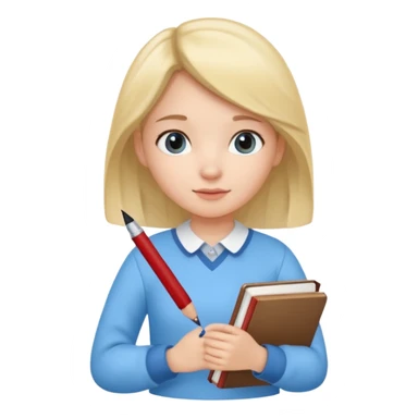 cute girl, glass, smart, Sky-blue colored clothing,
holding a book in one arm and a pen in the other hand.Holding a pen in the right hand as if teaching. sticker