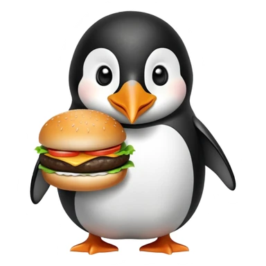 cute penguin eating a hamburger sticker