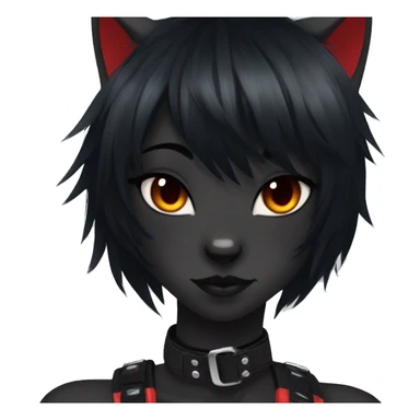 Anthro Edgy Cool Beautiful Black Cat-Fursona with Emo Hair-bangs with Red Streaks Chest Harness sticker