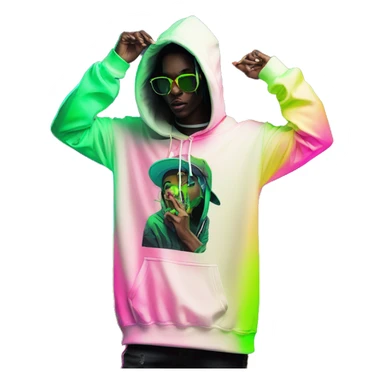 Multicoloured neon black green graffiti person smoking wearing hoodie dancing hip hop bucket hat tropical Skater fashion aesthetic baggy clothes graphic t shirt 420 sticker