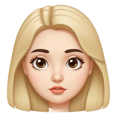 The emoji is of a 24-year-old girl with long eyebrows, fair skin, long hair, big eyes, a chubby face, beautiful cheeks, and full lips. sticker