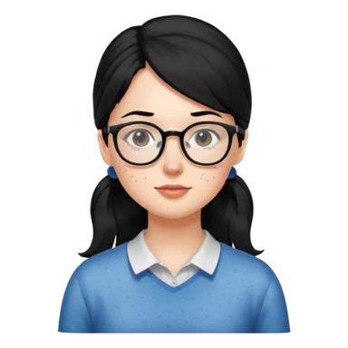 안경 쓰고있는 검은색 머리 한쪽만 포니테일하고 잇는 여자애를 그려줘 주근깨도 sticker