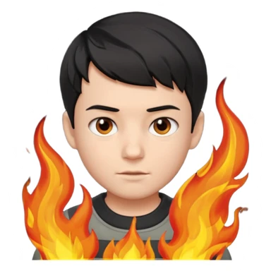 boy with short black hair, fire, risk-taker, realist sticker