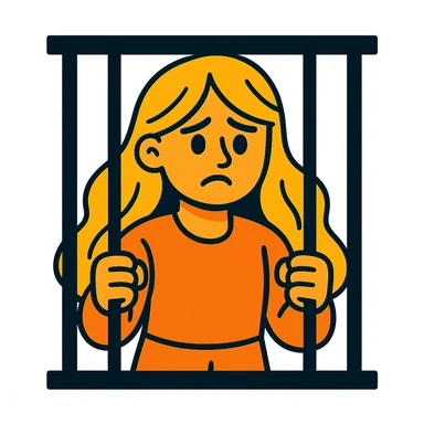 golden girl with long hair in jail, vibrant toon style sticker