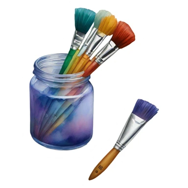 watercolor paint set with jar of brushes sticker