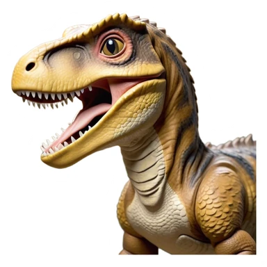 Cinematic Realistic Cute Yawning velociraptor/T-rex Portrait Emoji, Head tilted slightly with a dramatic, wide-open yawn, showcasing a massive, rugged scaled hide with subtly drooping features and half-closed, drowsy eyes rendered in authentic prehistoric detail, high shine, relaxed yet expressive, styled with a dash of ancient charm, soft glowing outline, capturing the essence of a sleepy yet affectionate velociraptor/T-rex that appears ready to stretch out and settle into a timeless nap! sticker