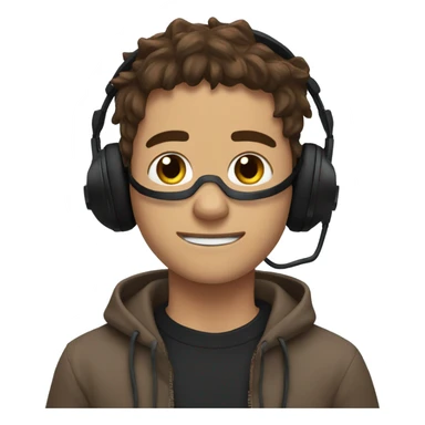 Messy brown hair black gaming headset and sweater with two thumbs upp sticker