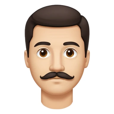 close-up of man face only with mustache, medium eyes, medium light skin tone, dark hair, no neck visible, just the face sticker