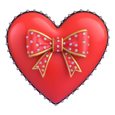 tiny red heart with a bow, pastel red enamel, sparkling gems, soft glowing effect sticker