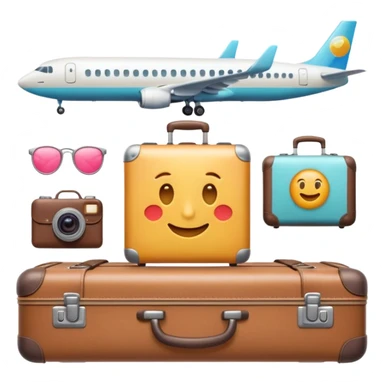 Premium travel moodboard emoji, Apple-style 3D emoji, pastel gradients, minimal travel symbols, calm aesthetic, soft shadows, high-detail, square app icon. sticker
