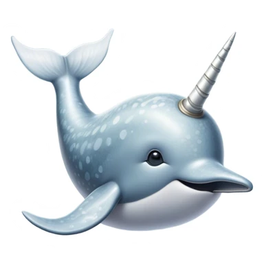 Cinematic Noble Narwhal Portrait Emoji, Poised and majestic, with a robust, streamlined body draped in mottled, silvery-gray skin, featuring a long, spiraled, ivory tusk and deep, thoughtful eyes that exude ancient oceanic wisdom, Simplified yet sharp and sophisticated features, highly detailed, glowing with a soft, ethereal arctic glow, high shine, intelligent and enigmatic, stylized with an air of mythical marine grandeur, focused and graceful, soft glowing outline, capturing the essence of a watchful and confident sea unicorn that appears ready to glide out of the screen with timeless authority! sticker