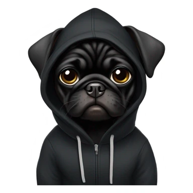 Black pug wearing a black hoodie sticker