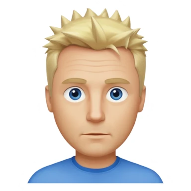 Create emoji of a single blonde guy short hair on the sides medium length slightly spiky pushed slightly to the right blue eyes define jawline middle aged sticker
