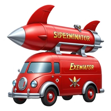 Heroic SuperBug hot rod Ron’s exterminator superminator antique rocket-powered tall robot delivery van (motto: bug out rocket Bombing creepy bugs is fun) sticker
