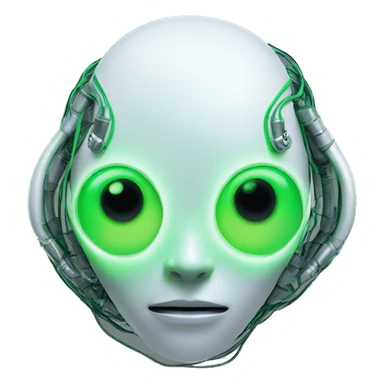 Round Alien cyborg head with glowing wires and green eyes  sticker