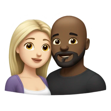 Curvy White brunette kissing muscular black bald man with beard sticker