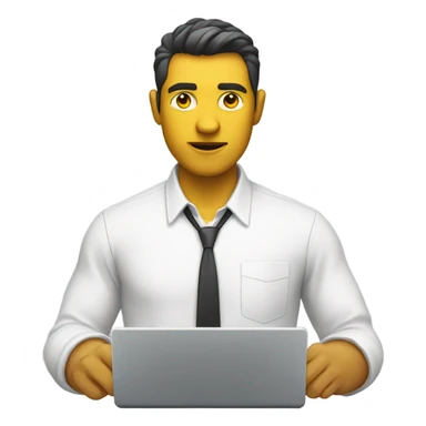 yellow skin man typing on white keyboard on desk wearing white button down shirt front view sticker