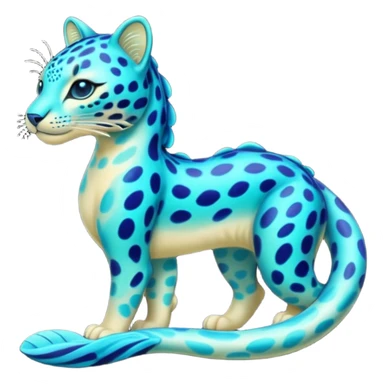 Bioluminescent Neon-Cyan Ripple-Patterned Soft-Scaled Aquatic Fantastical Liepard-Amaura-Manokit-fusion creature (full body) sticker