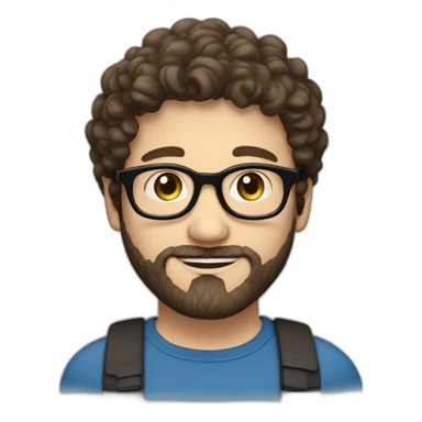 one european guy with short curly dark brown  hair and beard and blue eyes and round glasses sticker