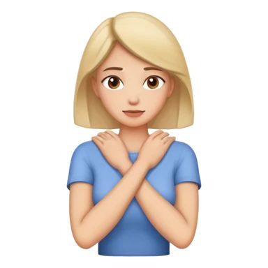 Woman with crossed arms with hands holding the neck sticker