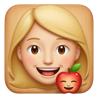 Make me an apple emoji of a person smiling with eyes closed and an open mouth with no teeth sticker