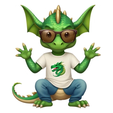 friendly anthropomorphised dragon in a hip-hop t-shirt and jeans with dark sunglasses, relaxed pose sticker