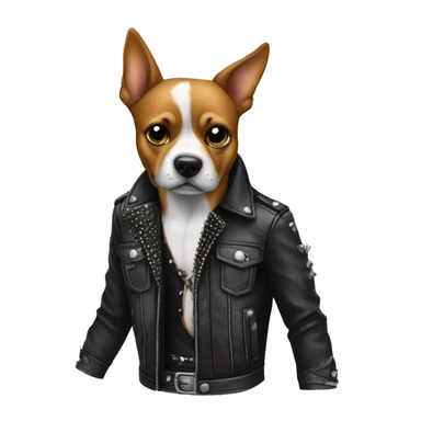 dog rock n roll avec une veste en cuir, une coupe de punk sticker