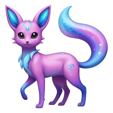 Shiny Iridescent Nebulae Espeon-Umbreon-Sylveon-Dragonair-Fakémon-hybrid-creature (full body)  with a galaxy-dust-flowing-gradient-tail sticker